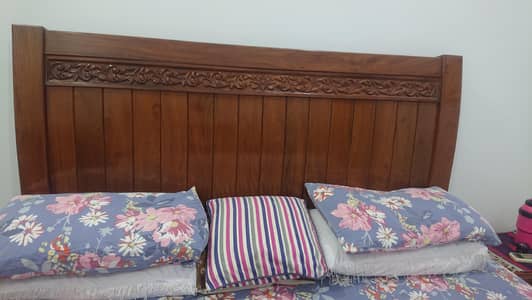 Solid Wood King Size Bed with Mattress, Hand-Carved