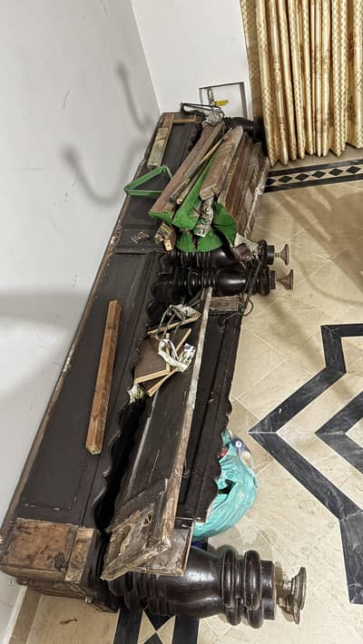 Disassembled Snooker Table with balls