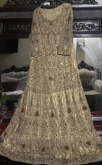 Bridal Walima wear Heavy Embroidered Gold Maxi also have hand work