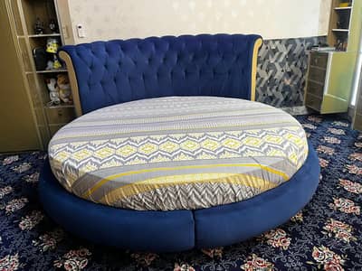 Luxury Blue Bedroom Set with Round Bed & Side Table