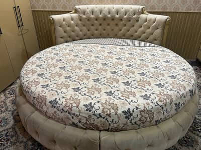 Luxury White Bedroom Set with Round Bed, Dressing Table & Mirror