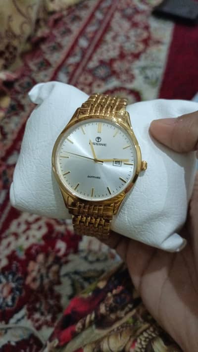 ASSINE Men's Gold-Tone Wrist Watch – Silver Dial, Sapphire, Date Disp