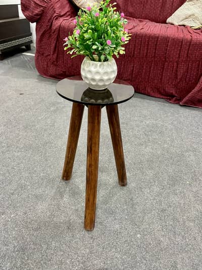 Elegant Wooden Tripod Side Table with Glass Top