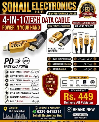 4-in-1 High Performance charging and Data Cable (65W Fast Charging)