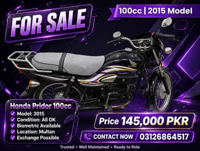 Honda pridor 100 cc All ok biometric available multan location only