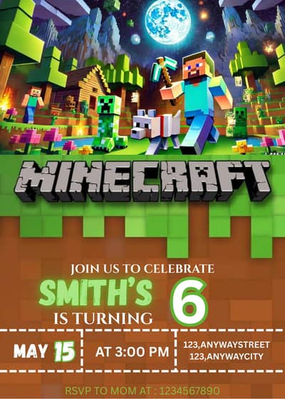 Custom Minecraft Birthday Invitation Card | Digital Design