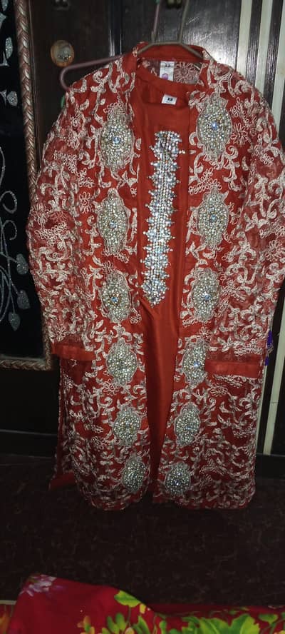 rust orange 3pc party wear suit-6000