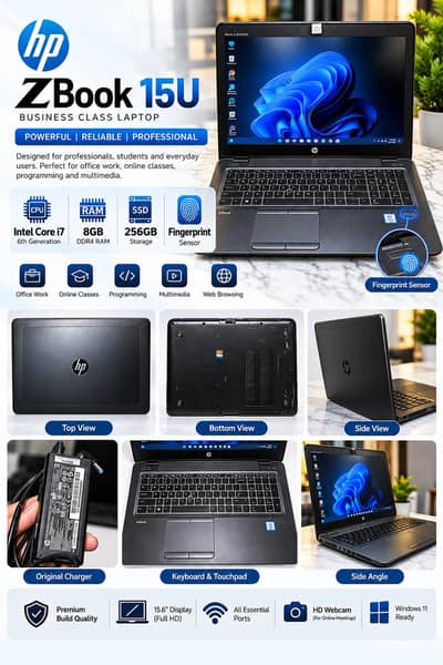 HP ZBook 15U 8GB RAM 256GB Storage