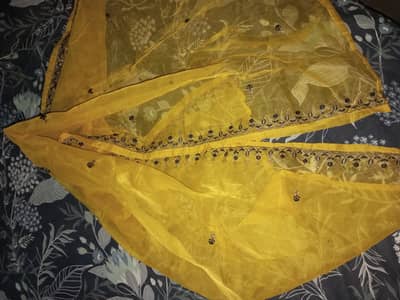 Mustard embroidered organza dupatta