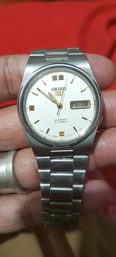 original Seiko 5 17 jewels white dial made in japan president chain