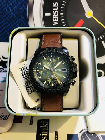 FOSSIL-GREEN DIAL WITH BROWN LEATHER STRAP-NEW & ORIGINAL WATCH
