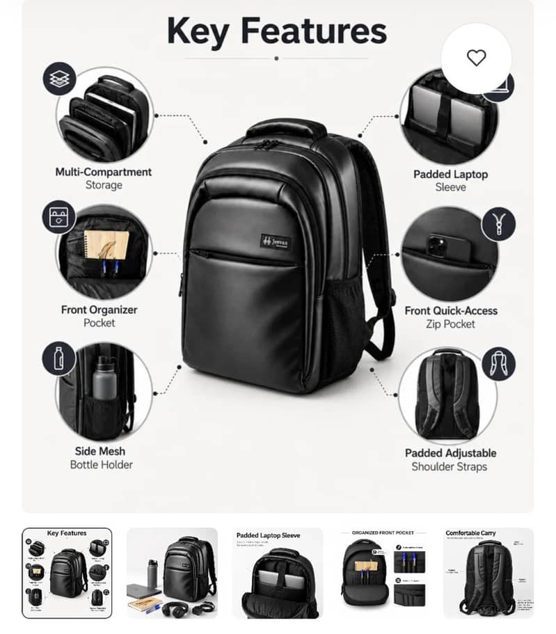 Multi-Compartment Laptop Backpack (Black) 4