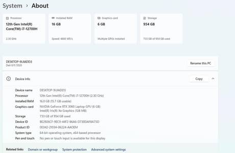 Dell G15 5520 Core i7 12th Gen Intel (R) Laptop