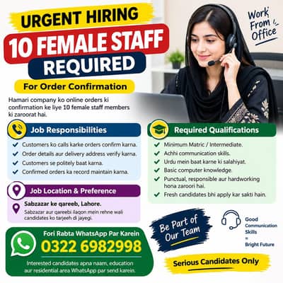Urgent Hiring – 10 Female Call Operators Required