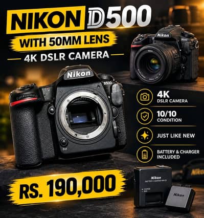 Nikon D500 DSLR 4k Camera with 50mm lens - 10/10 Condition