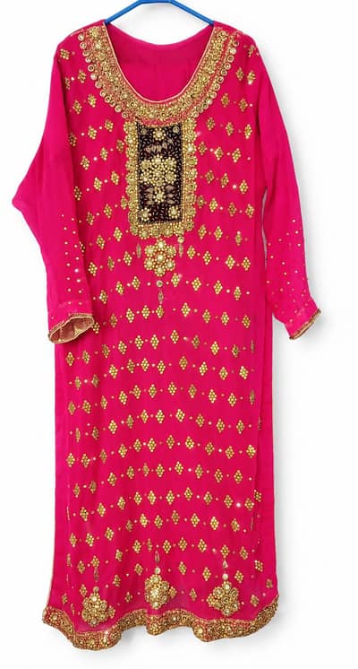 Preloved Hot Pink Chiffon 3 piece suit