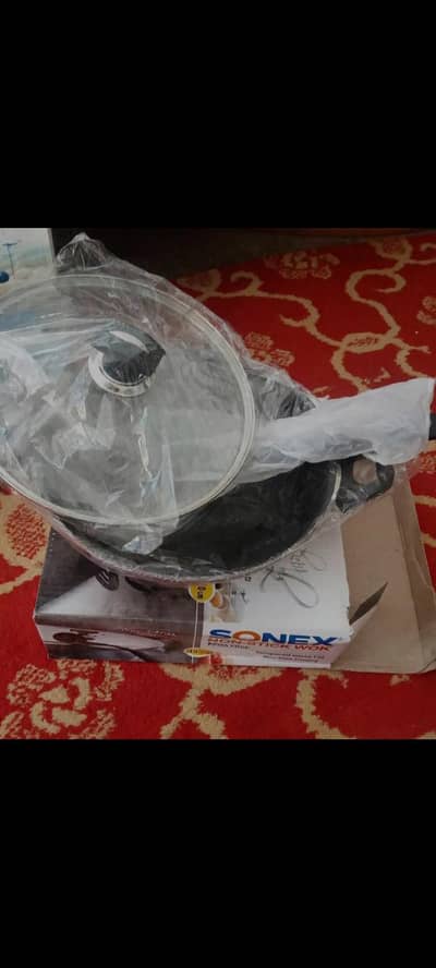 sonex non stick woks 30cm with glass lid brand new box for salle