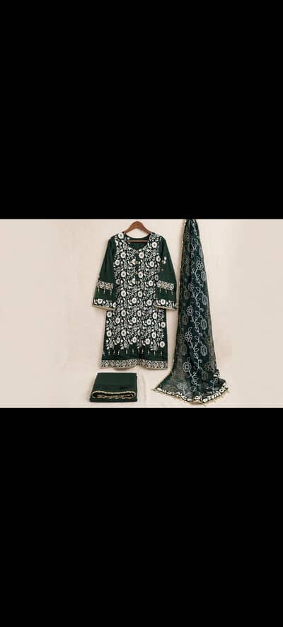 Bottle Green luxury Embroidered 3-Pc