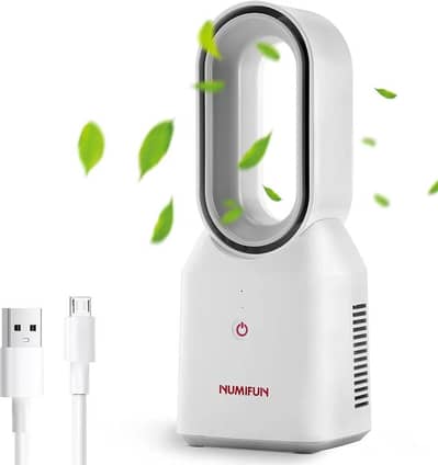 NUMIFUN Desk Fan Under Desk Small Bladeless Fan USB Rechargeable