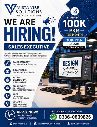 Hiring Sales Executive Chat based. Graphic Design sales.