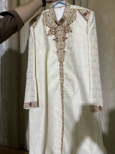 Premium Cream Golden Bridal Sherwani – Wedding Wear