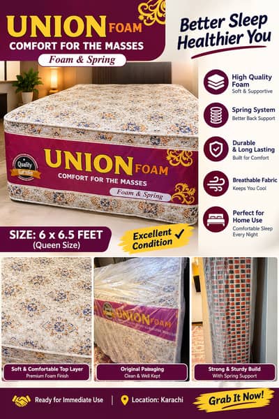 Union Brand Mattress 6x6.5 ft | 2 Years Used | 8 Years Warranty Left