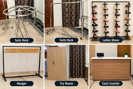 Cash Counter, suits rack, try room, hanger