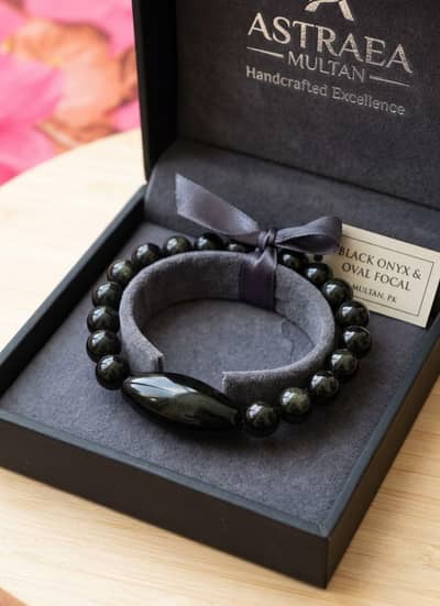 Exclusive Black Stone Bracelet with Oval Focal Bead