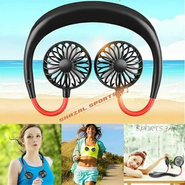 T  Sports Hanging Neck Fan Folding Handheld Fan Wearable Portable Neckband Mini Fan with USB Rechargeable for Traveling Outdoor Indoor