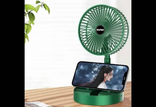 T  Rechargeable Electric Fan Mini Foldable Telescopic Fan Low Noise Portable Folding Telescopic Small Desktop Fan