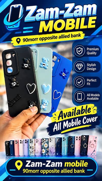 Stylish 3D Teddy Bear Mobile Covers – Black, Blue & Light Green