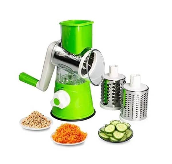T Tabletop Drum Grater Slicer Cutter Grinder Vegetable Meat Grater Grater Food Chopper Grating Machine with 3 Stainless Steel Blades