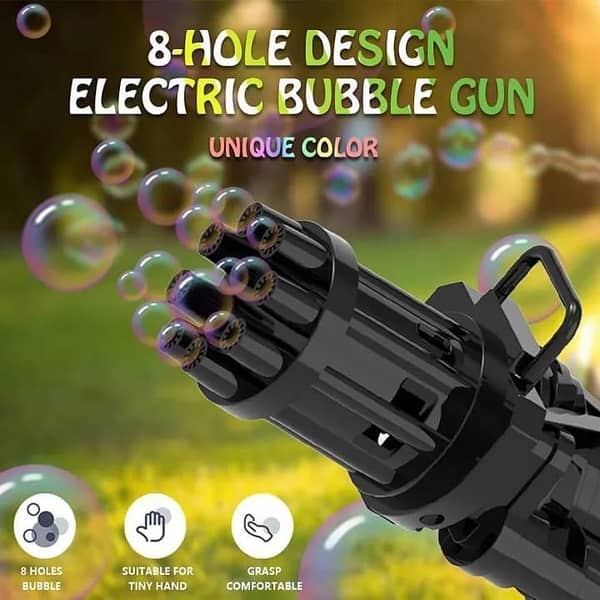 T   8-Hole Bubble Gun Machine - Massive Bubble Gattler Toy gun With Bubble liquid for Kids - Automatic Electric Bubble Maker Machine glue Gun