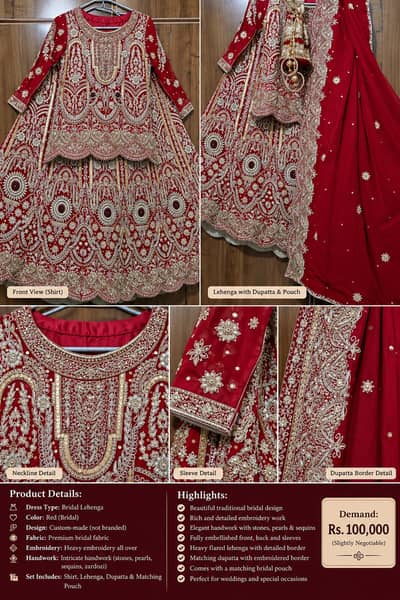 LUXURIOUS RED BRIDAL LEHNGA FOR SALE | HEAVY EMBROIDERY & HANDWORK