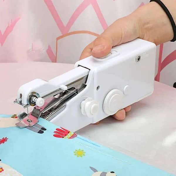 T  Mini Portable Handy Sewing Machine - Handheld Electric Stitch Household Tool for Kids Clothing, Fabric, Home & Travel Use | White Color - Battery Powered- Adult Easy Hand Sewing Needlework Fabrics & Clothes - Handy Stapler - Emporium Elite