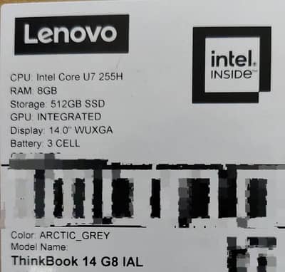 Lenovo ThinkBook 14 G8 IAL Core Ultra 7 255H | 8GB RAM | 512GB SSD