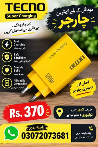 TECNO Super Charging Adapter 120W – Rs. 370