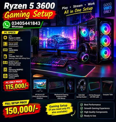 Ryzen 5 3600 Gaming PC Setup/GTX950 2Gb/16GB RAM/Complete Gaming Setup