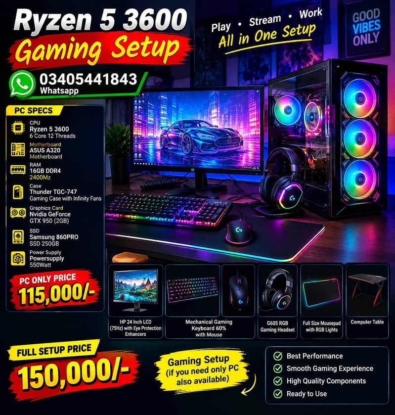 Ryzen 5 3600 Gaming PC Setup/GTX950 2Gb/16GB RAM/Complete Gaming Setup ...