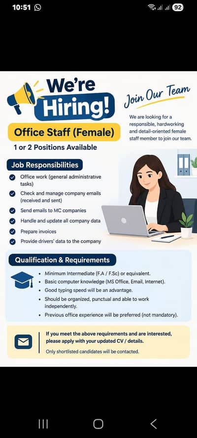 Female Receptionist Required – Islamabad