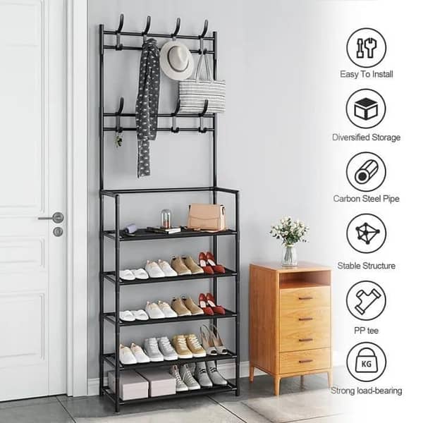T  5 Layers Multifunctional Shoe & Hat Rack - Clothes Hanging Stand - Shoes Rack - Hanging Stand for Clothes - Shoes Organizer - Organizers for Clothes - Cloth Hanging Stand - Corner Rack - Cloth Stand - Shoe Rack - Shoes Rack Organizer