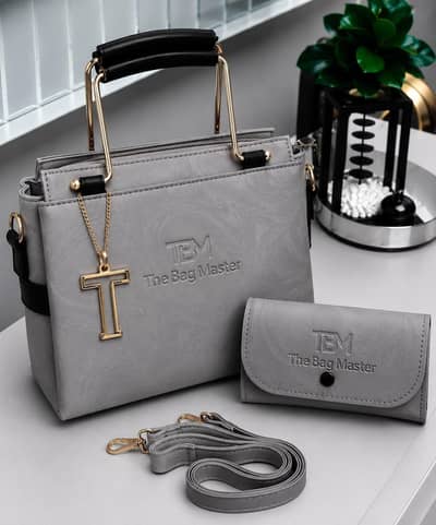 Elegant Grey Ladies Handbag Set with Matching Wallet – 2 Piece