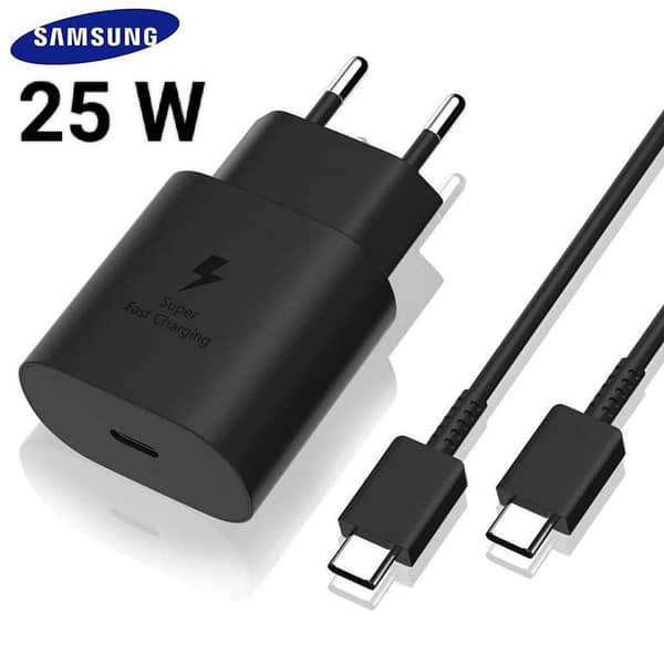 Original Samsung 25W Super Fast Charging Wall Charger & USB-C to USB-C Data Cable | Genuine Adaptive Fast Charge Travel Adapter Type C PD Power Delivery