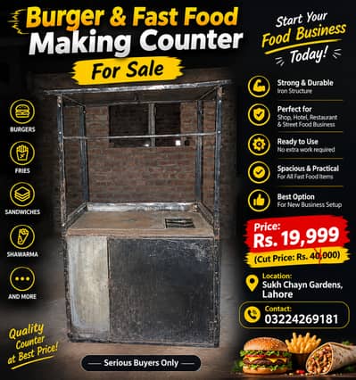 Burger & Fast Food Making Stand for Sale Food Stall Counter Used Cond.
