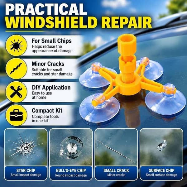 Windscreen Repair Kit, Car Windscreen Crack Repair Kit with Durable Resin, Fix Auto Windscreen Glass Cracks, Chip, Bulls Eye, Star Break, Half Moon