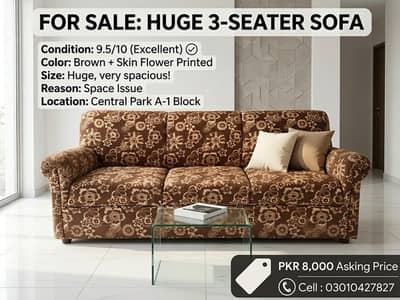 SOFA FOR SALE PURE WOODEN COLOR BROWN &SKIN PRINTED FLOWERS