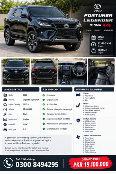 Toyota Fortuner Legender Sigma 4x4 2023 | 22,000 KM | Black | Original