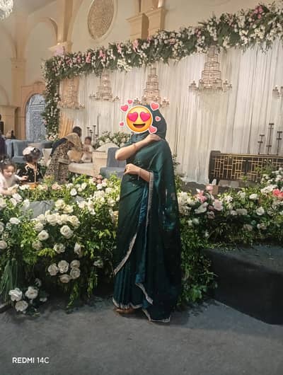 TITLE: Designer Emerald Green Saree - Original - only one time worn