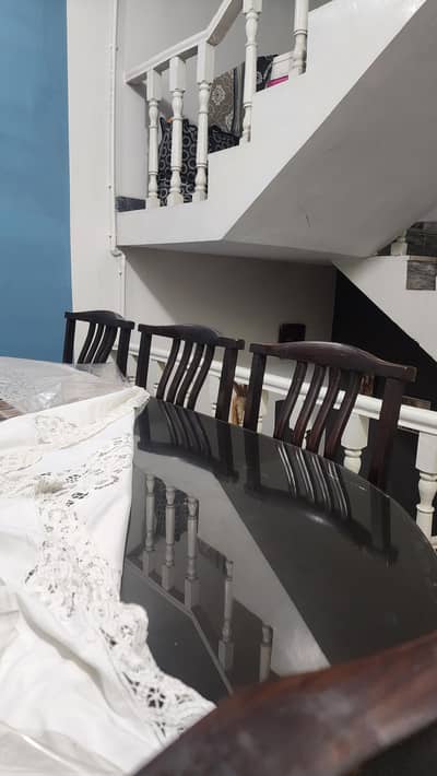 Pure Wooden Glass Top 10 Seater Dining Table for Sale 10/10 Condition