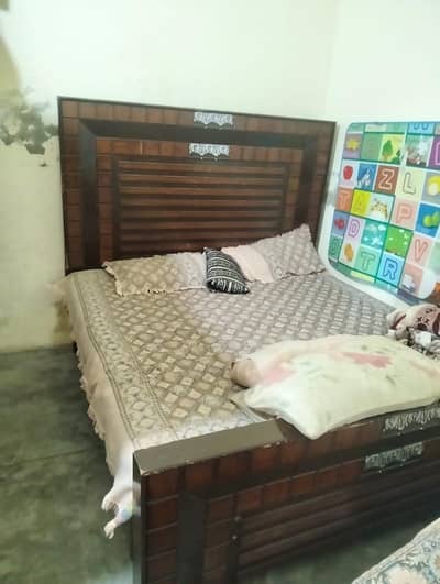 Double bed, mattress with side Table for sale